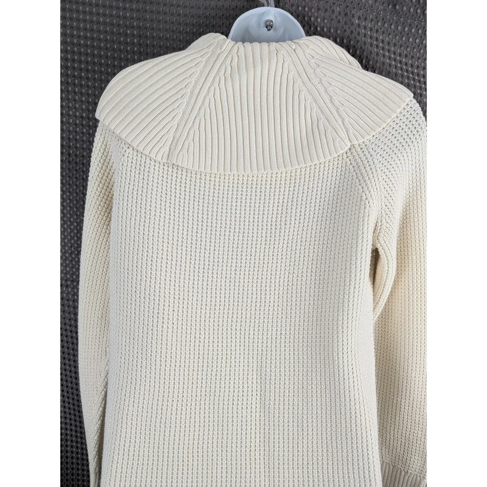 Michael‎ Kors Womens Cream Knit Cowl Neck Sweater Leather Pocket Pullover Chunky